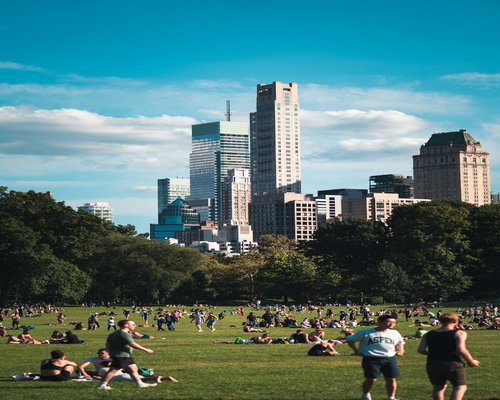 People walking comfortably in a city park
